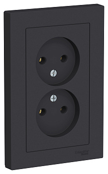 Systeme Electric AtlasDesign Карбон Розетка б/з двойная, 16А, в сборе