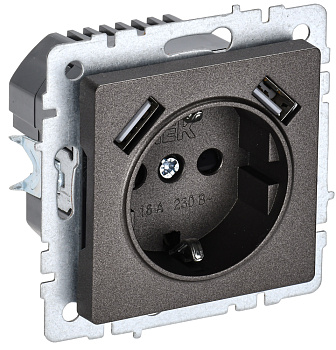 IEK BRITE BASE Темн.бронза Розетка с з/к/ш 16А с USB A+A 3,1А РЮш10-2-БрТБ