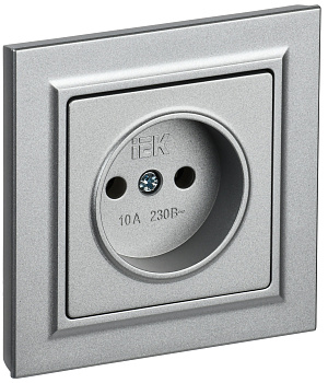 IEK BRITE BASE Алюминий Розетка без з/к/ш 10А в сб. РСР10-1-0-БрА