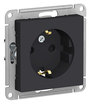 Systeme Electric AtlasDesign Карбон Розетка с/з со шторками, 16А, механизм