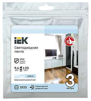 Лента LED 3м LSR-2835W120-9.6-IP20-12B 8мм белый цвет IEK