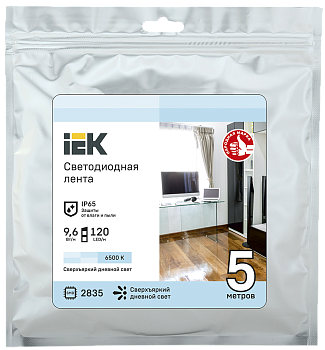 Лента LED 5м LSR-2835W120-9.6-IP65-12B 8мм белый цвет IEK