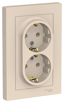 Systeme Electric AtlasDesign Беж Розетка с/з двойная, 16А, в сборе