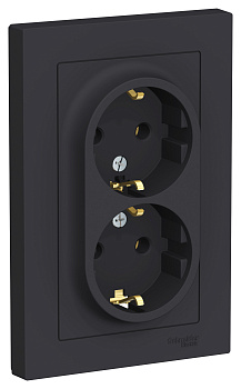 Systeme Electric AtlasDesign Карбон Розетка с/з двойная, 16А, в сборе