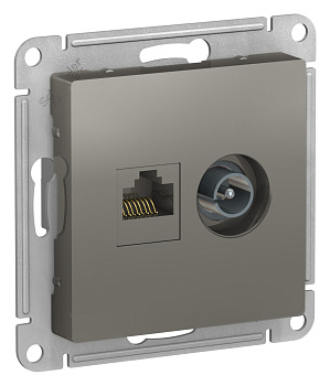 Systeme Electric AtlasDesign Сталь Розетка двойная комп+ТВ, RJ45+TV, кат.5E, механизм