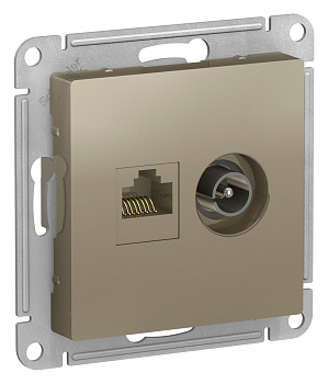 Systeme Electric AtlasDesign Шампань Розетка двойная комп+ТВ, RJ45+TV, кат.5E, механизм