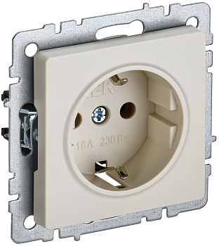 IEK BRITE BASE Бежевый Розетка 1-м с/з с защ штор 16А РС14-1-0-БрКр
